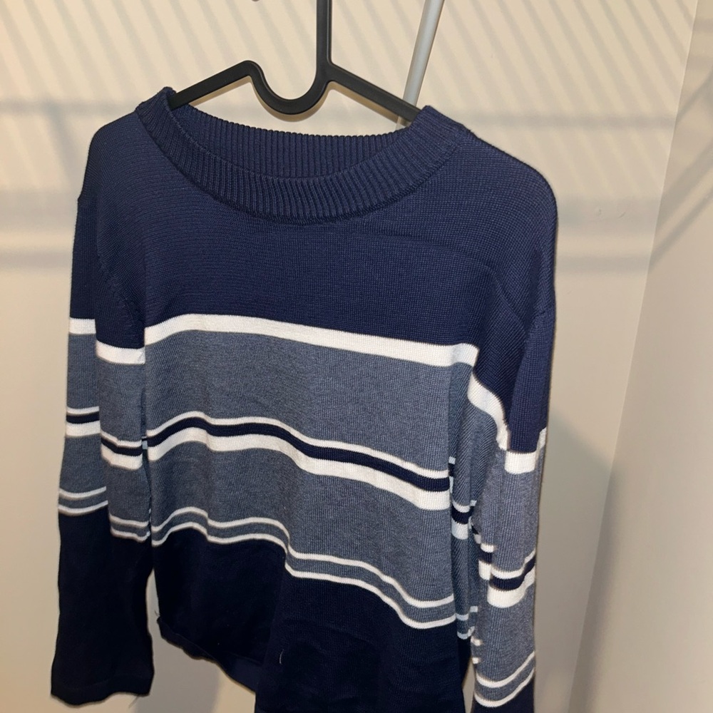 Navy and Gray Striped Women's Sweater